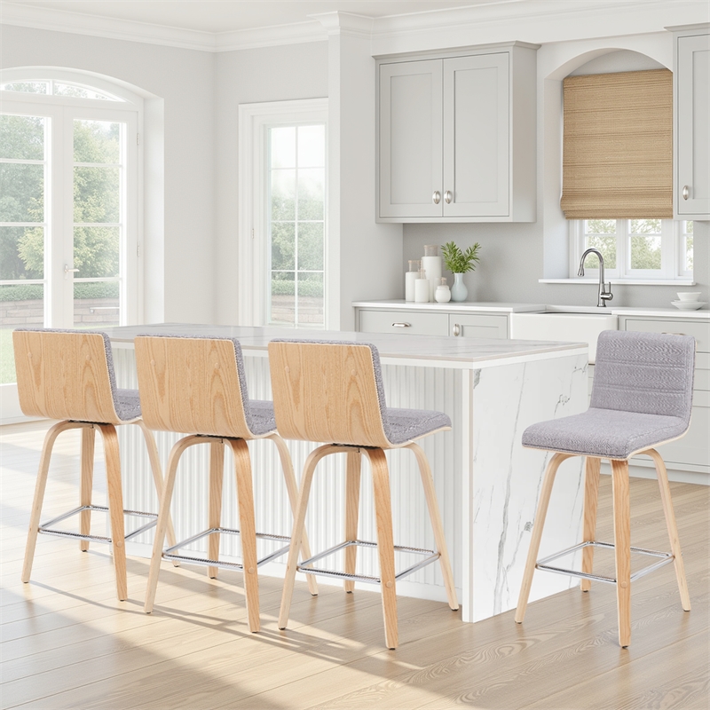 Vienna Counter Height Swivel Bar Stool with Grey Seat & Oak Wood Frame- Set of 4
