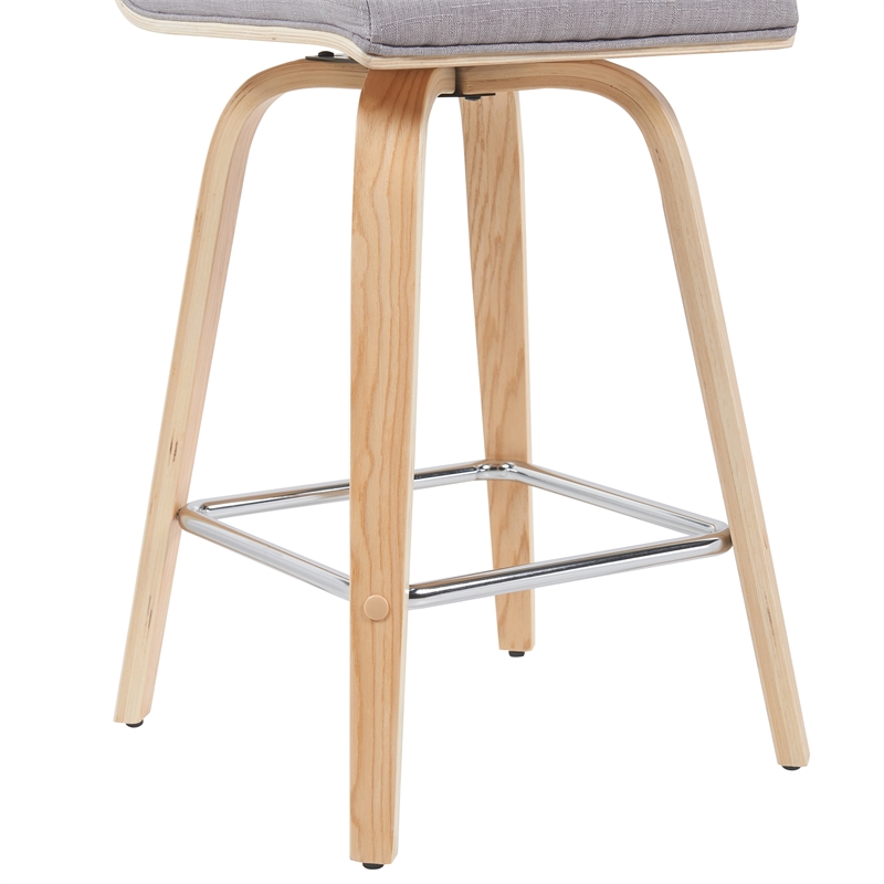 Vienna Counter Height Swivel Bar Stool with Grey Seat & Oak Wood Frame- Set of 4