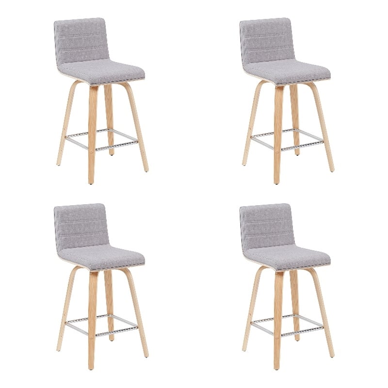 Vienna Counter Height Swivel Bar Stool with Grey Seat & Oak Wood Frame- Set of 4