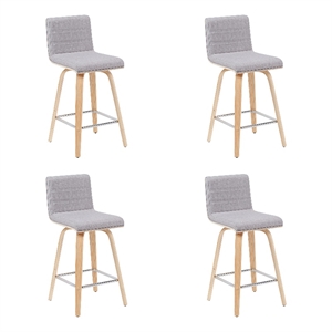 Vienna Counter Height Swivel Bar Stool with Grey Seat & Oak Wood Frame- Set of 4