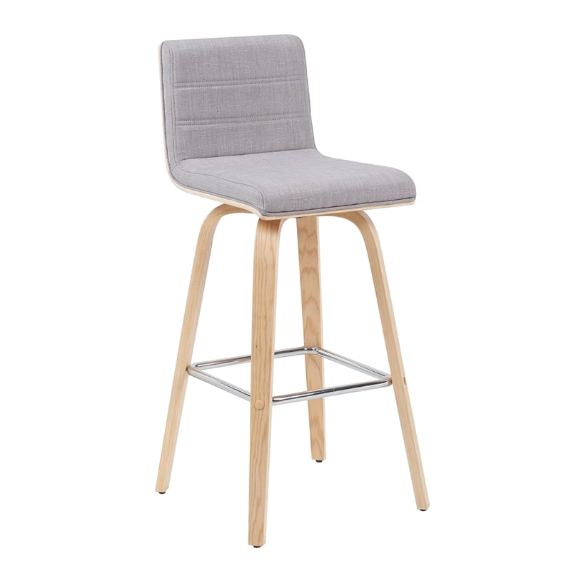 Vienna Modern Swivel Bar Height Stool with Grey Seat and Oak Wood Frame-Set of 2