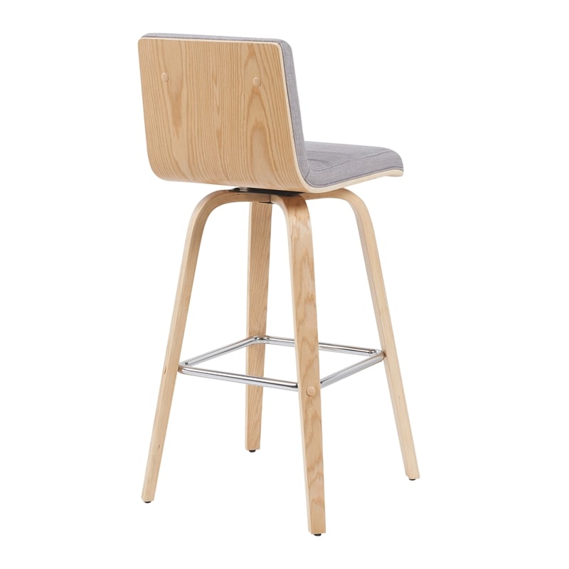 Vienna Modern Swivel Bar Height Stool with Grey Seat and Oak Wood Frame-Set of 2