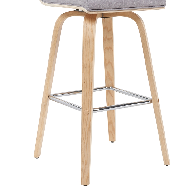 Vienna Modern Swivel Bar Height Stool with Grey Seat and Oak Wood Frame-Set of 2