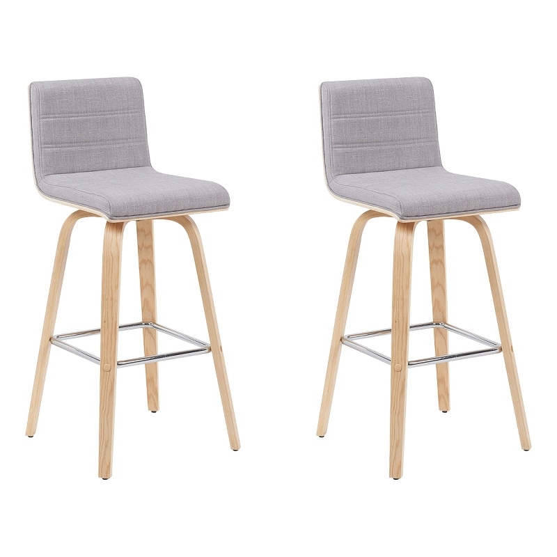 Vienna Modern Swivel Bar Height Stool with Grey Seat and Oak Wood Frame-Set of 2