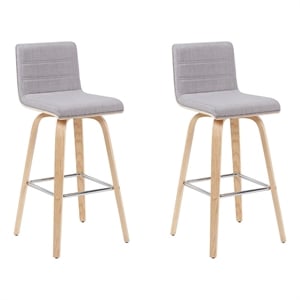 Vienna Modern Swivel Bar Height Stool with Grey Seat and Oak Wood Frame-Set of 2