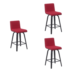 Vienna Counter Height Swivel Bar Stool w/ Red Seat & Brushed Wood Frame-Set of 3