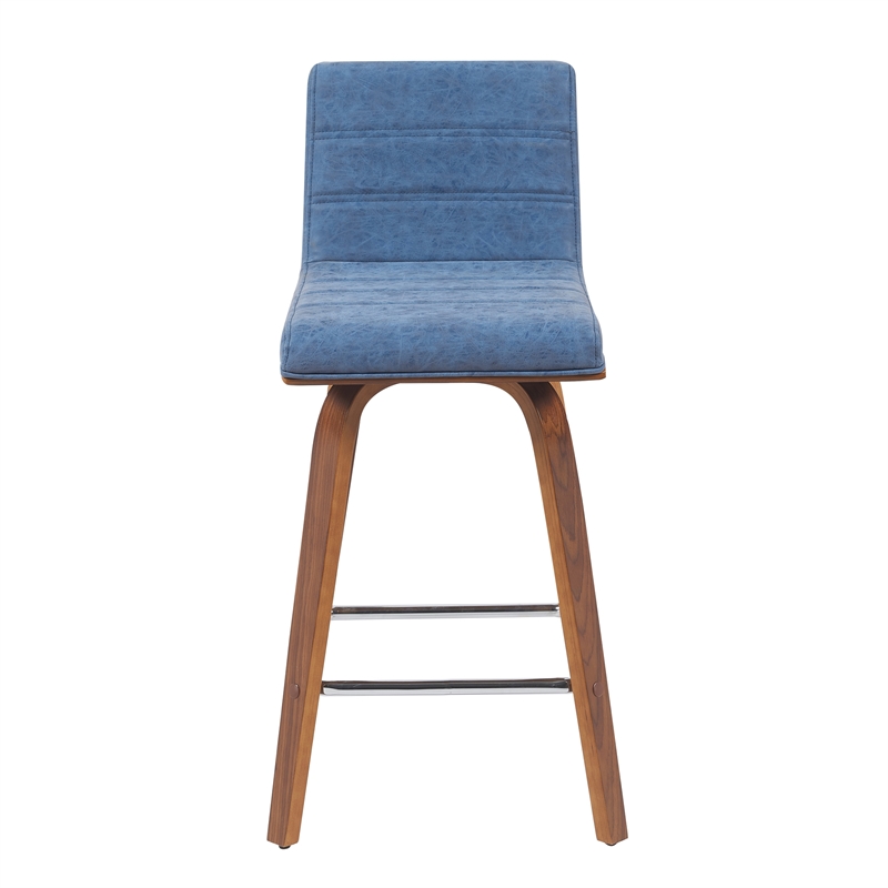 Vienna Counter Height Swivel Bar Stool w/ Vintage Blue Seat & Walnut Wood Frame