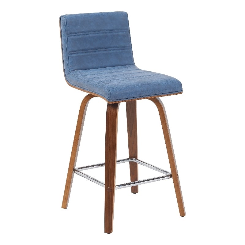 Vienna Counter Height Swivel Bar Stool w/ Vintage Blue Seat & Walnut Wood Frame