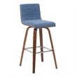 Vienna Swivel Bar Height Stool with Vintage Blue Seat and Walnut Wood