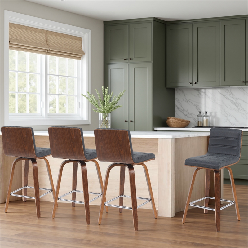 Vienna Counter Height Swivel Bar Stool with Black Seat/Walnut Wood- Set of 4
