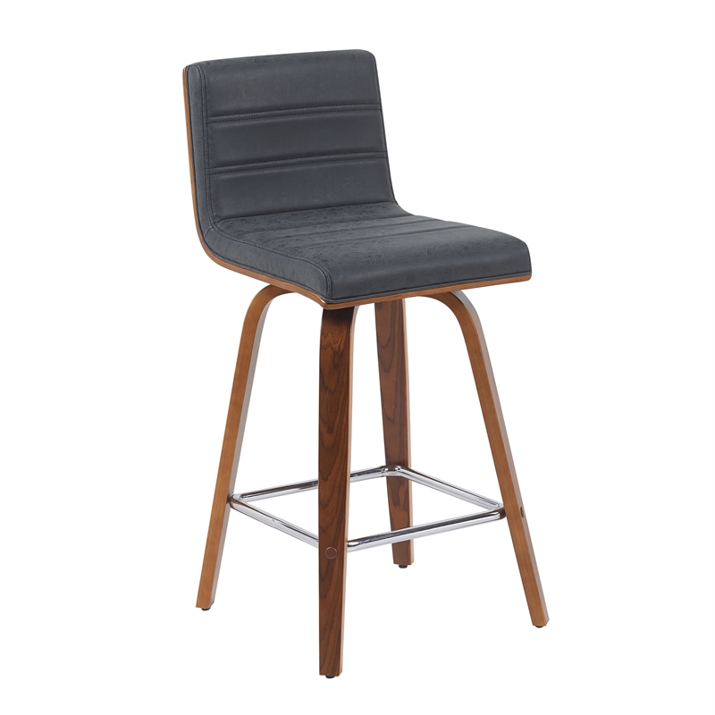 Vienna Counter Height Swivel Bar Stool with Black Seat/Walnut Wood- Set of 4