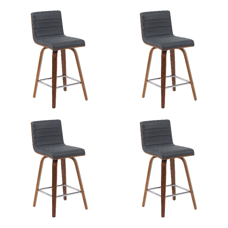 Vienna Counter Height Swivel Bar Stool with Black Seat/Walnut Wood- Set of 4