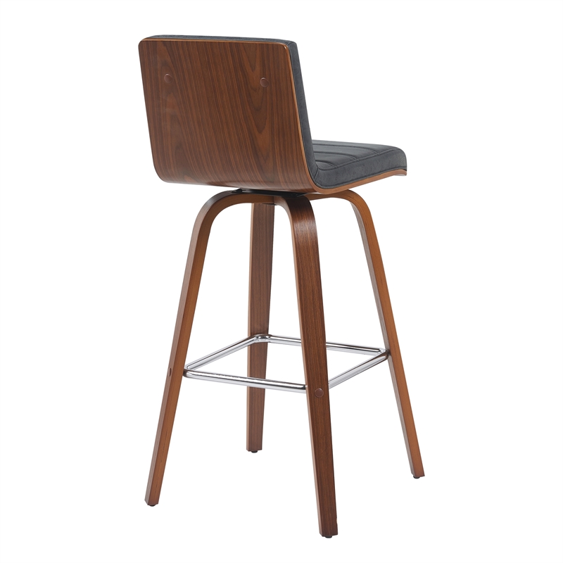 Vienna Swivel Bar Height Stool in Black Upholstered Seat/Walnut Wood Frame