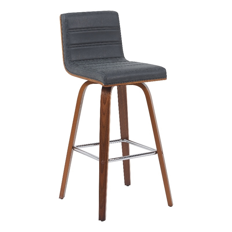Vienna Swivel Bar Height Stool in Black Upholstered Seat/Walnut Wood Frame