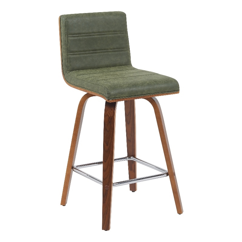 Vienna Counter Height Swivel Bar Stool w/ Vintage Green Seat & Walnut Wood Frame