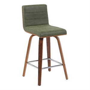 Vienna Counter Height Swivel Bar Stool w/ Vintage Green Seat & Walnut Wood Frame
