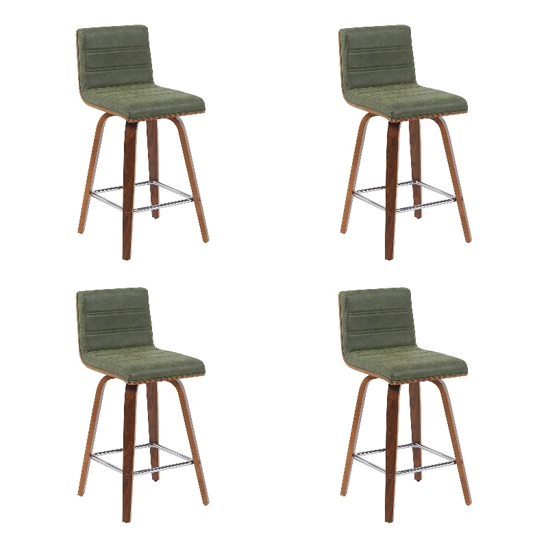 Vienna Counter Height Swivel Bar Stool - Vintage Green Seat/Walnut Wood-Set of 4