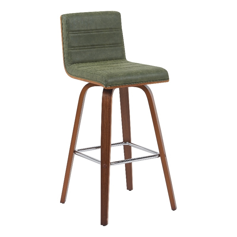 Vienna Modern Swivel Bar Height Stool with Vintage Green Seat and Walnut Frame