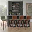 Vienna Swivel Bar Height Stool with Vintage Green Seat and Walnut Wood- Set of 4