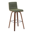 Vienna Swivel Bar Height Stool with Vintage Green Seat and Walnut Wood- Set of 4