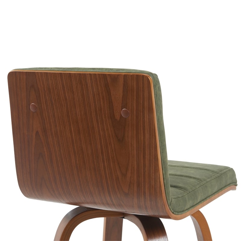 Vienna Swivel Bar Height Stool with Vintage Green Seat and Walnut Wood- Set of 4