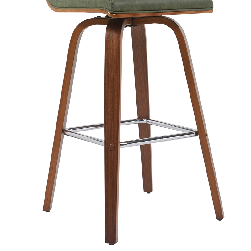 Vienna Swivel Bar Height Stool with Vintage Green Seat and Walnut Wood- Set of 4