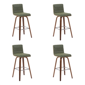 Vienna Swivel Bar Height Stool with Vintage Green Seat and Walnut Wood- Set of 4