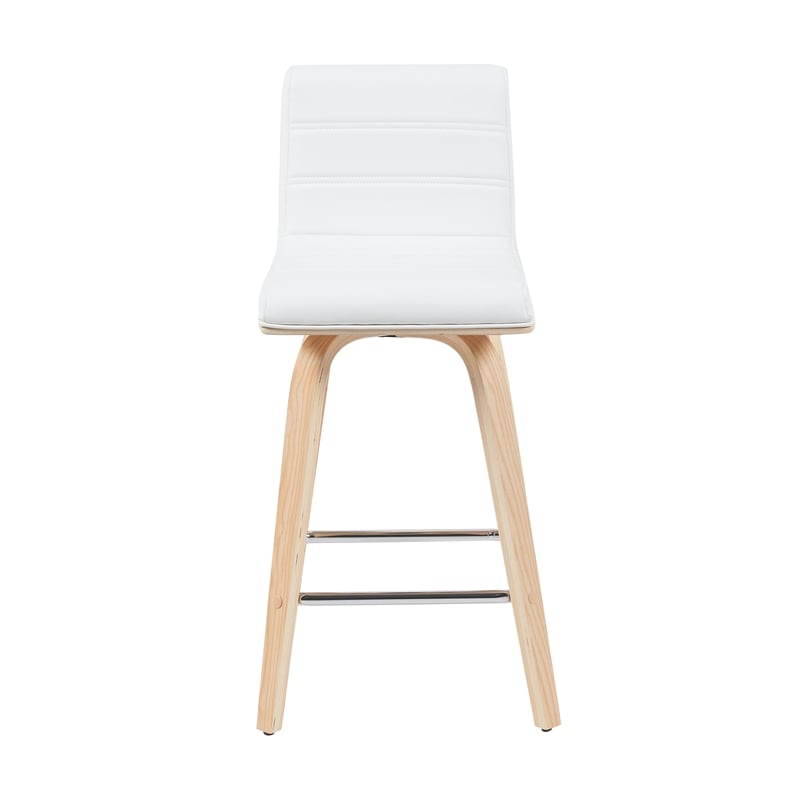 Vienna Counter Height Swivel Bar Stool with White Faux Leather Seat and Oak Wood