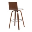 Vienna Swivel Bar Height Stool with Snow White Faux Leather Seat and Walnut Wood
