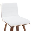 Vienna Swivel Bar Height Stool with Snow White Faux Leather Seat and Walnut Wood
