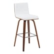 Vienna Swivel Bar Height Stool with Snow White Faux Leather Seat and Walnut Wood