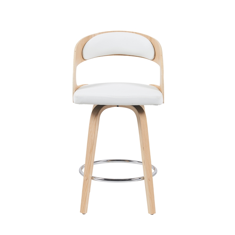 Shelly Counter Height Swivel Bar Stool in Oak/White Faux Leather- Set of 4