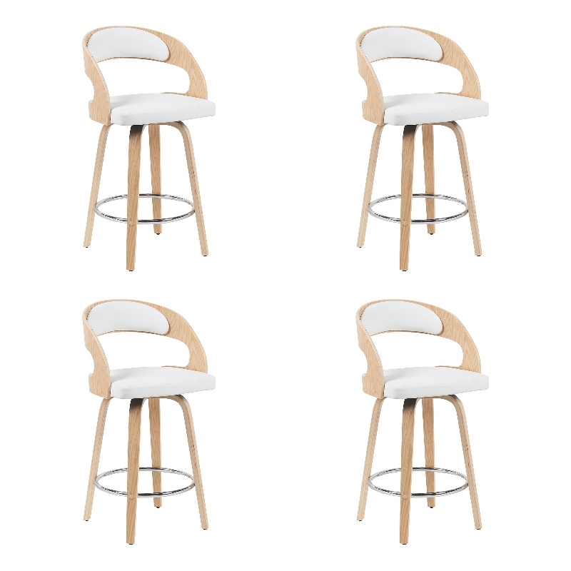 Shelly Counter Height Swivel Bar Stool in Oak/White Faux Leather- Set of 4