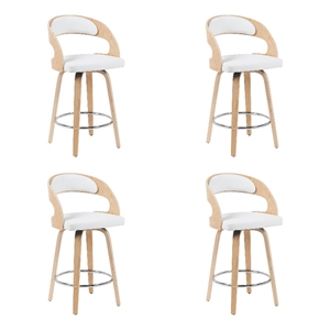 Shelly Counter Height Swivel Bar Stool in Oak/White Faux Leather- Set of 4