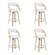 Shelly Counter Height Swivel Bar Stool in Oak/White Faux Leather- Set of 4