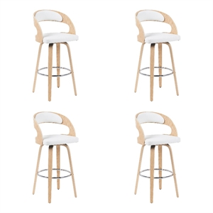 Shelly Modern Bar Height Swivel Stool in Oak/White Faux Leather Seat- Set of 4