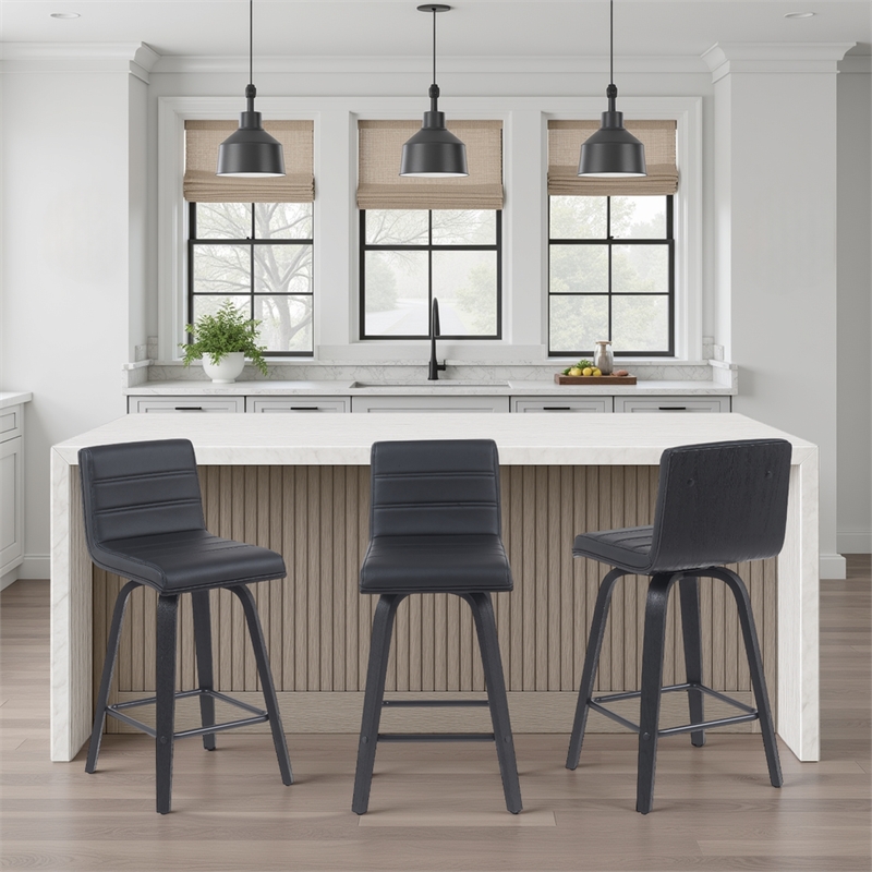 Vienna Counter Height Swivel Bar Stool w/ Black Faux Leather Seat/Black-Set of 3