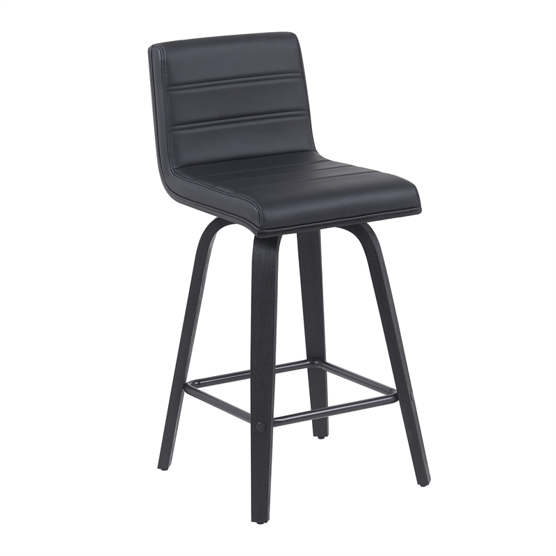 Vienna Counter Height Swivel Bar Stool w/ Black Faux Leather Seat/Black-Set of 3