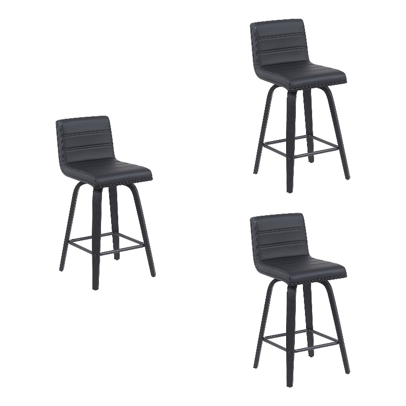 Vienna Counter Height Swivel Bar Stool w/ Black Faux Leather Seat/Black-Set of 3