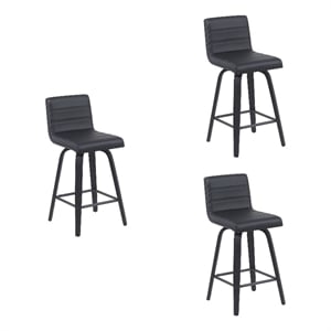 Vienna Counter Height Swivel Bar Stool w/ Black Faux Leather Seat/Black-Set of 3