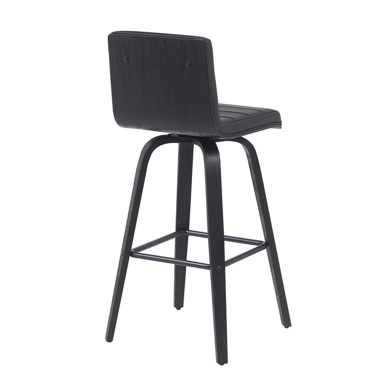 Vienna Swivel Bar Height Stool with Black Faux Leather Seat and Black Wood Frame