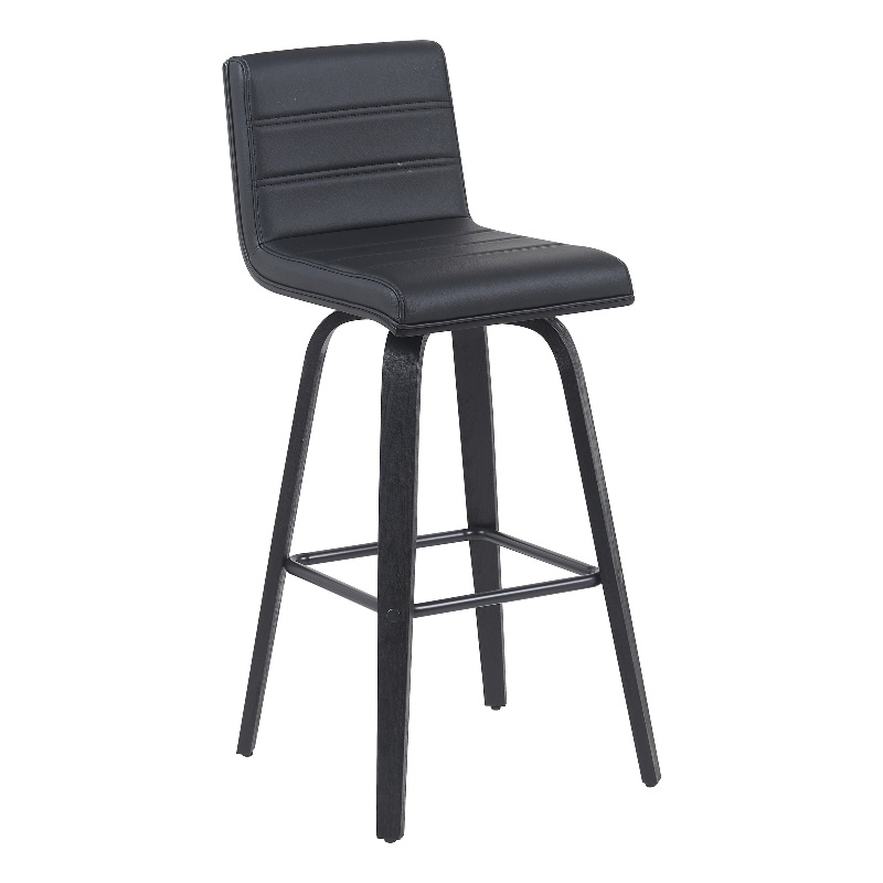 Vienna Swivel Bar Height Stool with Black Faux Leather Seat and Black Wood Frame