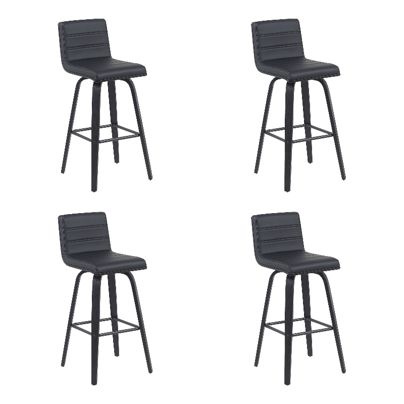 Vienna Swivel Bar Height Stool w/ Black Faux Leather Seat/Black Brushed-Set of 4