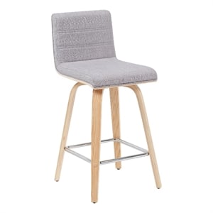 Vienna Counter Height Swivel Bar Stool with Grey Upholstered Seat/Oak Wood Frame