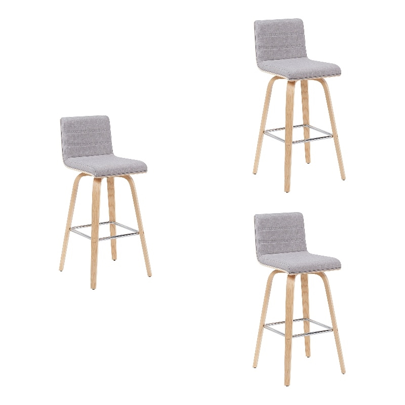 Vienna Swivel Bar Height Stool with Grey Seat/Oak Wood Frame- Set of 3
