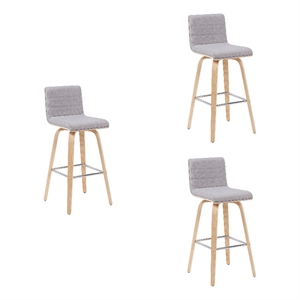 Vienna Swivel Bar Height Stool with Grey Seat/Oak Wood Frame- Set of 3
