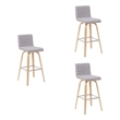 Vienna Swivel Bar Height Stool with Grey Seat/Oak Wood Frame- Set of 3