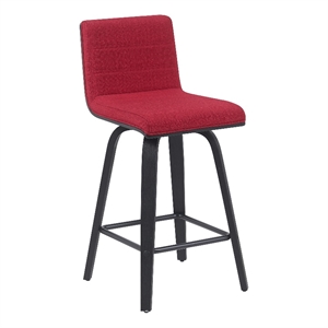 Vienna Counter Height Swivel Bar Stool with Red Seat and Brushed Wood Frame