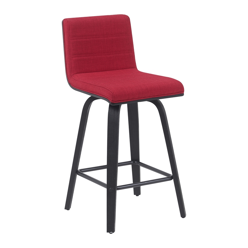 Vienna Counter Height Swivel Bar Stool with Red Seat and Brushed Wood- Set of 2