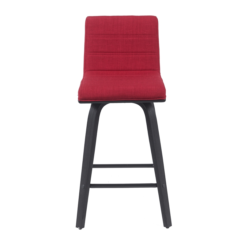Vienna Counter Height Swivel Bar Stool with Red Seat and Brushed Wood- Set of 2